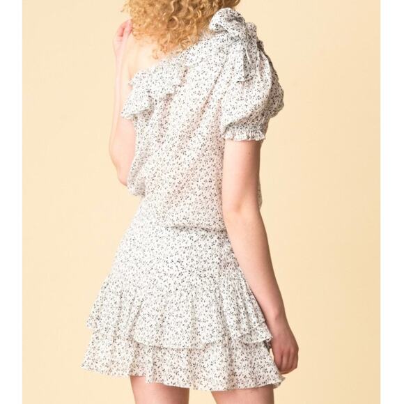 Ulla Johnson Alene One Shoulder Cotton Top Porcelain Floral Vine Puff Sleeve Bow - Picture 4 of 13